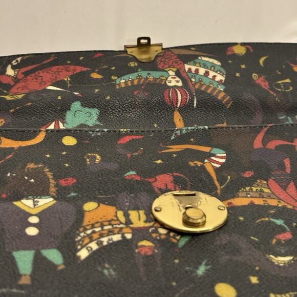 Vintage Piero Guidi Black Multi Magic Circus Envelope CLUTCH Leather Accents - Picture 9 of 9